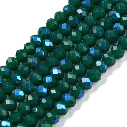 Electroplate Opaque Solid Color Glass Beads Strands, Half Rainbow Plated, Faceted, Rondelle, Green, 2.9~3.3x2mm, Hole: 0.8mm, about 148~150pcs/strand, 39.5~40cm(EGLA-A044-P2mm-L09)