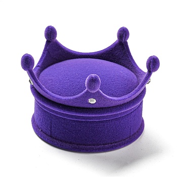 Flocking Plastic Crown Finger Ring Boxes, for Valentine's Day Gift Wrapping, with Sponge Inside, Purple, 6.7x6.5x4.5cm, Inner Diameter: 5.1cm