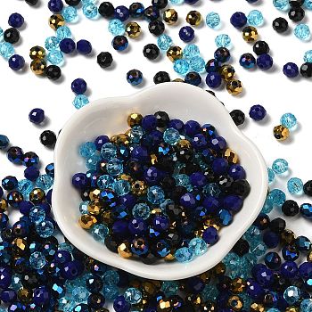 Glass Beads, Faceted, Rondelle, Medium Blue, 6x5mm, Hole: 1mm, about 2360pcs/500g