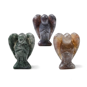 Natural Indian Agate Angel Figurine, Feng Shui Energy Stone Gift for Home Office Desktop Decoration, 39~41x26~30x14~15mm