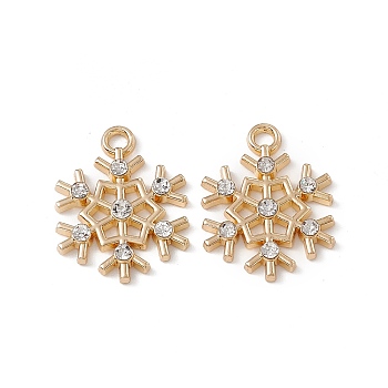 Alloy Crystal Rhinestone Pendants, Snowflake Charm, Golden, 21x16x2.5mm, Hole: 2mm