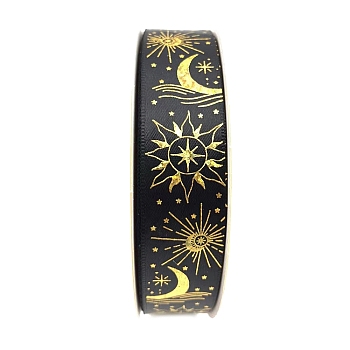 48 Yards Gold Stamping Polyester Ribbon, Moon Sun Printed Ribbon for Gift Wrapping, Party Decorations, Black, 1 inch(25mm)