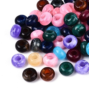 Two Tone Acrylic European Beads, Rondelle, Large Hole Bead, with Glitter Powder, Mixed Color, 13.5~14x8~8.5mm, Hole: 5.5mm, about 549pcs/500g