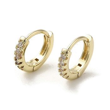 Brass Micro Pave Cubic Zirconia Hoop Earring, Long-Lasting Plated, Ring, Golden, 11.5x2mm