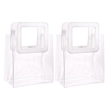 PVC Laser Transparent Bag, Tote Bag, with PU Leather Handles, for Gift or Present Packaging, Rectangle, White, 10x7-1/8 inch(25.5x18cm), 2pcs/set