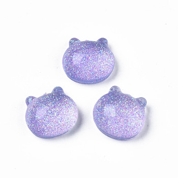 Translucent Acrylic Cabochons, with Glitter Powder, Cat, Lilac, 14.5x15.5x8mm