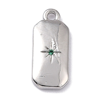 Brass Micro Pave Cubic Zirconia Charms, Long-Lasting Plated, Octagon with Star, Sea Green, 14x6x1.5mm, Hole: 1.2mm