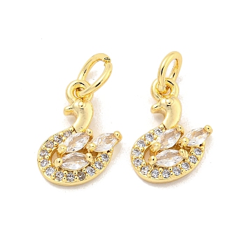 Brass Micro Pave Clear Cubic Zirconia Charms, Duck, Golden, 12.5x10x3mm, Hole: 3mm