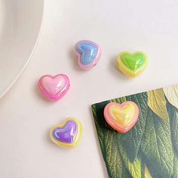 Opaque Acrylic Beads, Heart, Tow Tone, Mixed Color, 15.6x17.8x12mm, Hole: 3.8mm