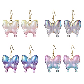 Sparkling Acrylic Butterfly Dangle Earrings for Women, Mixed Color, 45.5x29.5mm