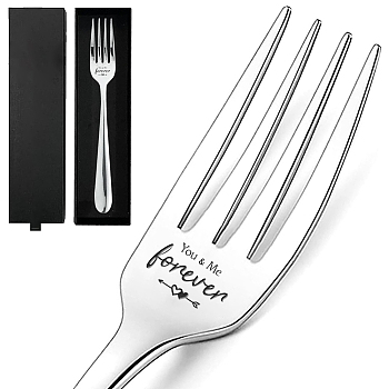 410# Stainless Steel Fork, Word, with 1Pc Paper Cutlery Storage Box, Word, 210mm