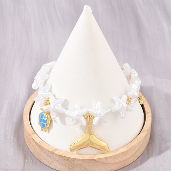 Ocean Brass Enamel Charm Bracelets for Women, White ABS Imitation Pearl Beaded Bracelets, Rack Plating, Long-Lasting Plated, Cadmium Free & Lead Free, Real 18K Gold Plated, Starfish, 7.78 inch(19.75cm)