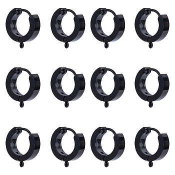 Unicraftale 12Pcs 304 Stainless Steel Huggie Hoop Earrings Findings, with Vertical Loop, Ring, Electrophoresis Black, 15x13x4mm, Hole: 1.4mm, Pin: 1mm