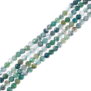 2 Strands Natural Moss Agate Beads Strands, Faceted, Round, 3mm, Hole: 1mm, about 123~130pcs/strand, 15.70''(39.88cm)