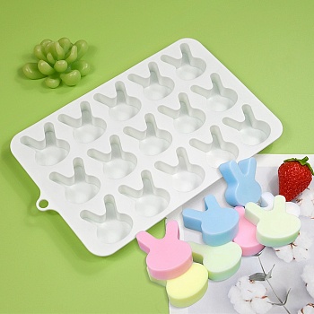 Easter Rabbit Food Grade Silicone Molds, Fondant Molds, Resin Casting Molds, for Chocolate, Candy, UV Resin, Epoxy Resin Craft Making, White, 222x138x15mm, Hole: 8mm, Inner Diameter: 40x33mm