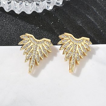 Brass Micro Pave Cubic Zirconia Stud Earrings for Women, Fan, Rack Plating, Long-Lasting Plated, Lead Free & Cadmium Free, Real 18K Gold Plated, 17x17mm