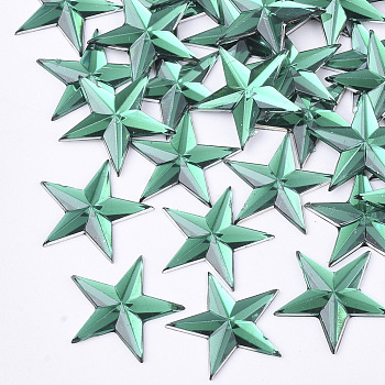 Plastic Cabochons, Star, Sea Green, 13x14x1.5mm, about 2000pcs/bag