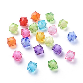 Transparent Acrylic Beads, Bead in Bead, Faceted Cube, Mixed Color, 16x15x15mm, Hole: 2mm, about 220pcs/500g