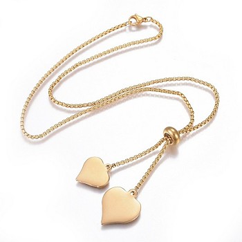304 Stainless Steel Pendant Necklaces, with Box Chain and Lobster Claw Clasps, Heart, Golden, 19.56 inch(49.7cm)
