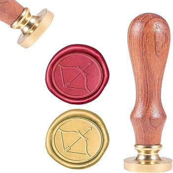 DIY Scrapbook, Brass Wax Seal Stamp and Wood Handle Sets, Bow and Arrow, Golden, 8.9x2.5cm, Stamps: 25x14.5mm