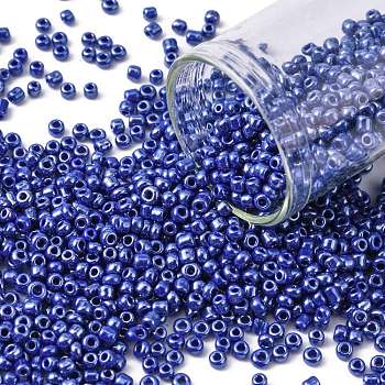 Glass Seed Beads, Opaque Colors Lustered, Round, Blue, 2mm, Hole: 1mm, about 30000pcs/pound