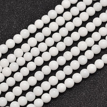 Natural Malaysia Jade Beads Strands, Dyed & Heated, Round, White, 4mm, Hole: 0.8mm, about 92pcs/strand, 15 inch