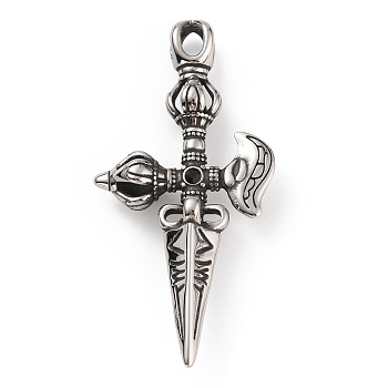 304 Stainless Steel Big Pendants, Sword Charm, Antique Silver, 65x32x10mm, Hole: 6x4mm