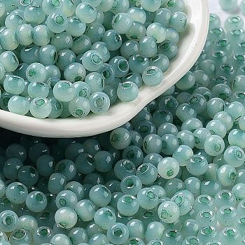 Glass Seed Beads, Imitation Cat Eye, Rondelle, Medium Aquamarine, 4x3.3mm, Hole: 1.4mm