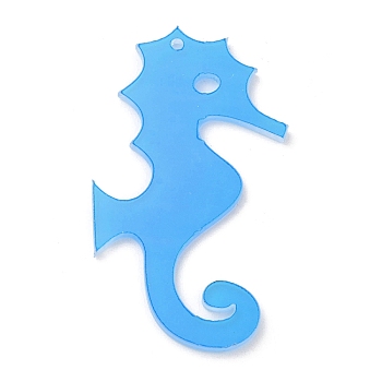 Translucent Acrylic Big Pendants, Sea Horse Charm, Dodger Blue, 54x31.5x2mm, Hole: 1.6mm