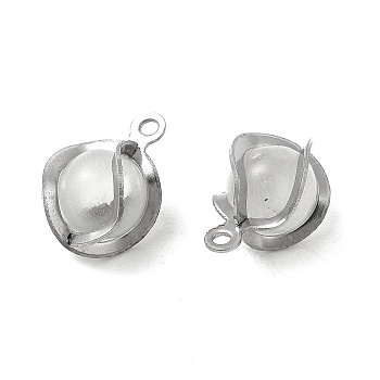 Cat Eye Charms, with 304 Stainless Steel Findings, Round, Stainless Steel Color, 11.5x8x6mm, Hole: 1.2mm