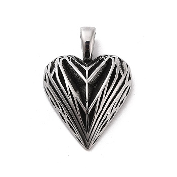 Retro 304 Stainless Steel Pendants, Heart Charm, Antique Silver, 41.5x29.5x8.5mm, Hole: 9x5mm