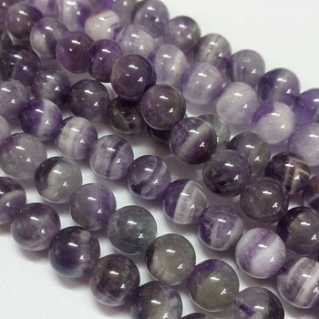 Gemstone Beads Strands, Natural Grade B Amethyst, Round, Purple, 6mm, Hole: 1mm, about 66pcs/strand