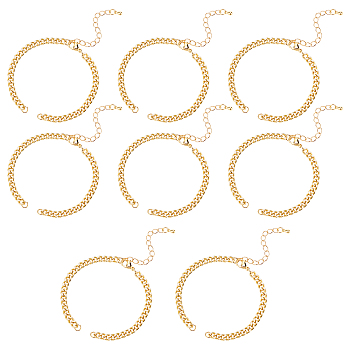 8Pcs Two Tone Handmade Brass Curb Chain Bracelet Makings, with Enamel, Extender Chain and 304 Stainless Steel Lobster Claw Clasps, Golden, 5-1/2 inch(14cm)