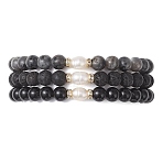 3Pcs Natural Larvikite & Lava Rock & Obsidian Round Beads Stretch Bracelets for Women, with Natural Cultured Freshwater Pearl Beads, Inner Diameter: 2.05~2.13 inch(5.2~5.4cm)(BJEW-JB13057)
