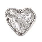 Textured 304 Stainless Steel Pendants, Heart Charm, Stainless Steel Color, 22.5x24x2mm, Hole: 1.2mm(STAS-D264-06G-P)
