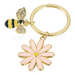 Alloy Enamel Keychains, with Alloy Rings, Bees with Flower, Golden, Misty Rose, 60mm(KEYC-TADJ00002)