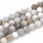 Natural Bamboo Leaf Agate Beads Strands, Frosted, Round, 6mm, Hole: 1mm, about 58~60pcs/strand, 14.5 inch(X-G-T106-027)