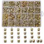 Acrylic Beads, Horizontal Hole, Metallic Plated, Cube with Letter, Letter A~Z, 934pcs/box(PACR-X0001-07)