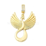 Brass Micro Pave Clear Cubic Zirconia Pendants, Peacock Charms, Golden, 49mm, pendant: 39x32x2mm, Hole: 8x5mm(KK-F940-02G)