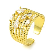 Brass Micro Pave Cubic Zirconia Open Cuff Rings, Multi Lines, Real 16K Gold Plated, US Size 8(18.1mm)(RJEW-K256-02G)