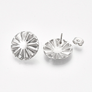 304 Stainless Steel Stud Earring Findings, with Ear Nuts/Earring Backs, Flat Round, Stainless Steel Color, 17mm, Hole: 1.8mm, Pin: 0.7mm(X-STAS-S079-48B)