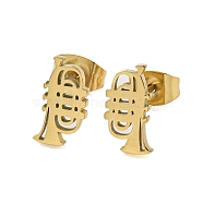 304 Stainless Steel Stud Earrings, Golden, Musical Instruments, 11x6.5mm(EJEW-G384-04F)
