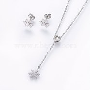 304 Stainless Steel Jewelry Sets, Stud Earrings and Pendant Necklaces, with Rhinestone, Snowflake, Stainless Steel Color, 16.54 inch(42cm), 10.5x9x1mm, Pin: 0.8mm(SJEW-H137-01P)