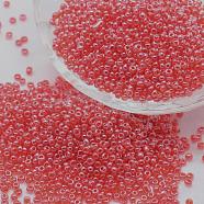 8/0 Glass Seed Beads, Grade A, Round, Transparent Colours Lustered, Tomato, 2.8~3.2mm, Hole: 1.0mm, about 15000pcs/pound(SEED-J012-F8-105)
