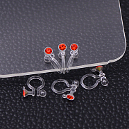 Plastic Clip-on Earring Findings, with Rhinestone, Red, 11x9x3.5mm, Hole: 0.5mm(KY-P007-M08)