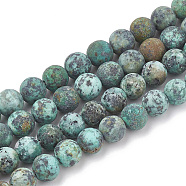 Natural African Turquoise(Jasper) Beads Strands, Frosted, Round, 10mm, Hole: 1.2mm, about 37~40pcs/strand, 14.9~15.1 inch(38~38.5cm)(G-T106-206)