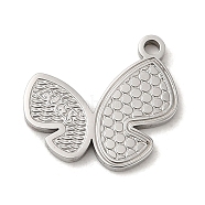 304 Stainless Steel Pendants, Textured and Laser Cut, Butterfly Charm, Stainless Steel Color, 15x16x1.5mm, Hole: 1.5mm(STAS-Q301-23P)