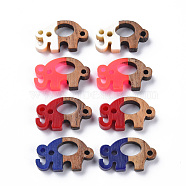Opaque Resin & Walnut Wood Links Connectors, Two Tone, Elephant, Mixed Color, 10.5x18x3.5mm, Hole: 1.5mm(RESI-T035-51)