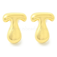 Rack Plating Brass Earrings, Cadmium Free & Lead Free, Long-Lasting Plated, Stud Earrings, Alphabet, Real 18K Gold Plated, Letter T, 14x11mm(EJEW-S222-01G-T)