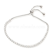 Adjustable 304 Stainless Steel Rhinestone Strass Chains Slider Bracelets, Bolo Bracelets, with Box Chains, Stainless Steel Color, Crystal, 1/8 inch(0.3cm), Inner Diameter: 1-1/2 inch(3.8cm)(BJEW-B008-01B)